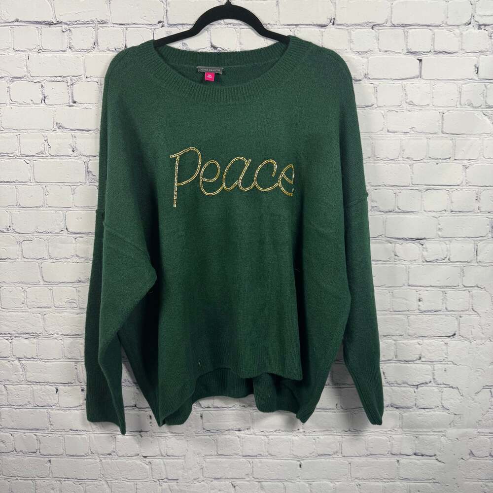 Vince Camuto Women's Green Gold “Peace” Holiday Sweater - Picture 1 of 7